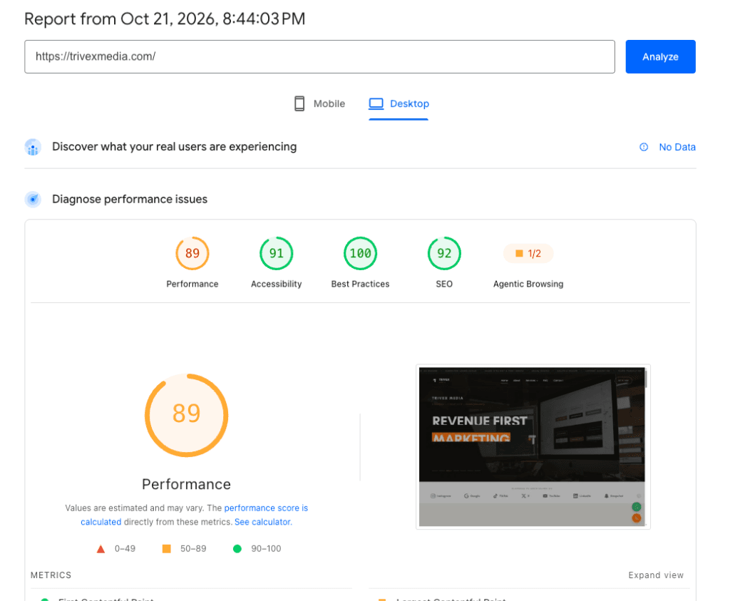 PageSpeed desktop before